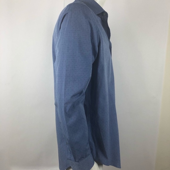 Calvin Klein Slim Fit Men Blue Long Shirt Size 16 - Picture 8 of 14